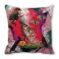 Detailed front view of Halloween pillowcase with witch, skull and pumpkin patterns - 45x45cm / Red Ink Splatter Witch Skeleton Style (8)