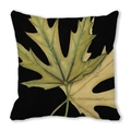 Black square cushion cover featuring artistic overlapping maple leaf print in fall colors - 26