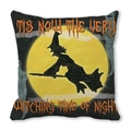 Detailed texture of peach skin Halloween pillow cover with witch and moon design - 45x45cm / Black Base Orange Verse Witch Moon Style (11)