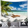 Tropical beach landscape wall tapestry with coconut trees and ocean view over a grey sofa - 12 / 100x70(Short Plush)