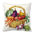 Housse de coussin carrée en peau de pêche avec panier de légumes à l'aquarelle - Style Panier de Légumes Aquarelle (11)