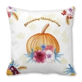 Watercolor pumpkin pillow cover featuring blooming flowers and Thanksgiving text - 18x18 Inch / Blooming Thanksgiving Floral Pumpkin Style (11)