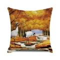 Linen autumn throw pillow cover featuring two cranes among golden forest leaves - Stream Red Crane Style (34) / 45x45cm