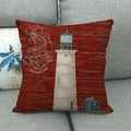Close-up of nautical lighthouse and anchor print on red linen pillowcase on a sofa - 45x45cm / Vintage Red Wood Grain Nautical (Style 8)