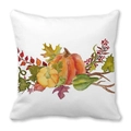White square pillowcase with watercolor autumn pumpkin and fall leaves print - 18x18 Inch / Watercolor Pumpkin Harvest Combination Style (12)