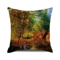 Impressionist autumn forest oil painting square throw pillow cover in gold and green - Dusk Autumn Forest Art (35) / 45x45cm