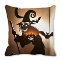 Halloween pillow cover with black witch silhouette and glowing pumpkin on white backdrop - 45x45cm / Light Tone Black Witch Jack-o'-lantern Style (29)