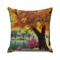 Square autumn forest pillow cover with colorful leaves and deer oil painting print - Quiet Lakeside Deer Style (36) / 45x45cm