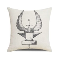 Housse de coussin nautique avec croquis d'épée et d'ailes vintage sur toile beige - Croquis de Crête Fantaisie Vintage (21)