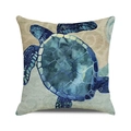 Watercolor sea turtle square decorative pillow cover in deep blue and teal linen - 18x18 Inch / Deep Blue Cyan Watercolor Turtle (ZX309-21)