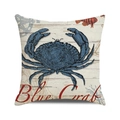 Square linen pillowcase featuring a blue crab sketch and nautical map print - Retro Watercolor Blue Crab (36) / 45cmx45cm