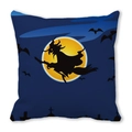 Halloween witch flying over full moon print on square peach skin pillowcase cover - 45x45cm / Midnight Blue Full Moon Leap Style (21)