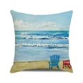 Kissenbezug mit Strandmotiv, blauen Wellen und farbenfrohen Liegestühlen - Welle und Strandstühle / 45x45cm