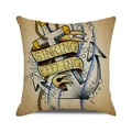 Kissenbezug im nautischen Stil mit Anker- und Seildruck auf beigem Leinenstoff - Traditional Tattoo Style Anchor
