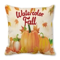 Housse de coussin carrée avec motif aquarelle de citrouille et feuilles d'automne - Style Citrouille Watercolor Fall (15)