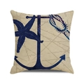 Makro-Detail von nautischem Anker- und Seestern-Print auf Leinen-Kissenbezug Textur - Navy Nautical Elements Mix