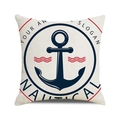 Housse de coussin nautique carrée avec motif ancre et vagues rouges sur du lin - Ancre de Vague Rouge Marine Simple (22)
