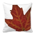 Square white pillowcase featuring a realistic red-brown maple leaf on peach skin fabric - 31