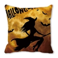 Halloween pillow case featuring witch flying on broom with bats over orange moon - 45x45cm / Classic Black Orange Halloween Witch Style (23)