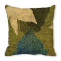 Artistic watercolor autumn leaf pattern square throw pillow case in mustard and navy - 32