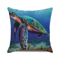 Watercolor sea turtle pillow cover with colorful coral design on dark blue ocean background - 18x18 Inch / Full Print Coral Sea Turtle (ZX309-24)