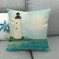 Lighthouse and seagull watercolor collage print on square linen throw pillow cover - 45x45cm / Water Blue Art Collage Lighthouse (Style 11)