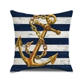 Square nautical anchor pillow cover with blue and white stripes and golden anchor print - Gold Anchor Blue White Stripes (13) / 18x18 Inch