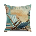 Quadratischer Kissenbezug mit Meeresstrand-Thema, Leuchtturm-Druck und OCEAN-Schriftzug - Blauer Ozean Kunst / 45x45 cm