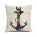 Housse de coussin en lin avec motif ancre nautique sur fond beige pour décoration - Ancre de Corde Peinte Artistique (25)