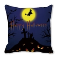 Halloween pillow cover with witch silhouette and moon for home sofa decor - 45x45cm / Bright Yellow Full Moon Graveyard Silhouette Style (25)