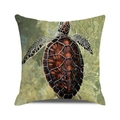 Watercolor sea turtle print decorative square throw pillow cover in linen texture - 18x18 Inch / Brown and Green Realistic Turtle (ZX309-26)