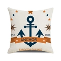 Housse de coussin carrée style marine avec ancre et imprimé sur tissu lin - Smooth Sailing Navy Vintage (26)