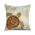 Vintage linen pillowcase featuring a watercolor sea turtle and nautical map print - 18x18 Inch / Vintage Brown Realistic Turtle (ZX309-27)