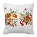 Watercolor forest pillow cover with mushrooms ferns and berries on peach skin fabric - 18x18 Inch / Forest Elements Mushroom Berry Butterfly Style (19)