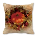 Housse de coussin carrée en peau de pêche avec citrouille aquarelle et feuilles d'automne - Style Baies Citrouille Réaliste Automne (20)