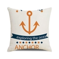 Housse de coussin nautique carrée avec motif ancre orange et ruban vague de l'océan bleu - Exploration Océanique Ancre Orange (27)