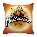 Close-up of Halloween peach skin pillowcase with pumpkin and Trick or Treat print - Jack-o'-lantern Dead Tree Tombstone Style(19)