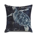Square cushion cover with vintage sea turtle print and French map design on dark blue - 18x18 Inch / Natural History Style Blue Turtle (ZX309-28)