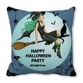 Detail of Happy Halloween peach skin cushion cover with witch and black cat prints - Witch Riding Broomstick Full Moon Style(16)