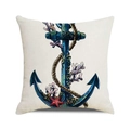 Housse de coussin carrée en coton et lin avec ancre bleue, corail rose et étoile de mer - Frais Artistique Corail Étoile de Mer (28)