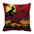 Halloween witch and pumpkin pattern peach skin pillowcase with Happy Halloween text - 45x45cm / Red Black Orange Witch Pumpkin Bat Style (28)
