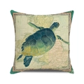Watercolor sea turtle pillow cover with vintage map design in square canvas style - 18x18 Inch / Vintage Map Green Yellow Turtle (ZX309-29)