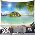 Tropical beach landscape tapestry with ocean view and palm leaves for wall decor - 13 / 100x70(Short Plush)