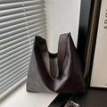 Bolso tote grande marrón de cuero sintético granulado para el día a día de mujer - café