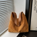 Bolso tote retro de gamuza marrón para mujer con diseño espacioso y asas de cuero sintético - Tostado