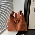 Bolso tote retro de gamuza marrón para mujer con correa de hombro de diseño minimalista - Marrón Oscuro