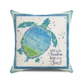 Square turtle throw pillow cover with blue watercolor sea turtle and coastal text design - 18x18 Inch / Blue Green Painted Dew Turtle (ZX309-30)