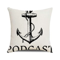 Housse de coussin en lin crème avec motif ancre noire et texte imprimé Podcast - Podcast Ancre de Corde Noir Blanc (30)