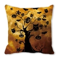Halloween pillow cover featuring glowing pumpkins, black owl and bats on orange background - Orange Background Dead Tree Jack-o'-lantern Style(22)