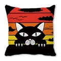 Halloween pumpkin black cat peach skin velvet square cushion cover for home sofa decor - Retro Sunset Black Cat Style(40)
